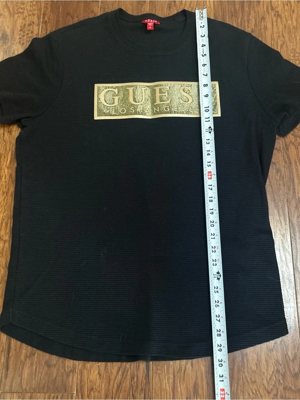 Guess Black Ribbed Tee with Red Label - Picture 4 of 7